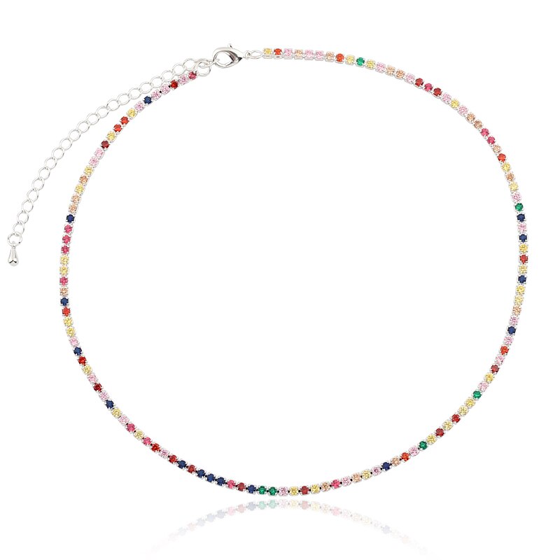 Hot Selling Tennis Chain Rainbow Necklaces Gold filled Fashion Colorful Rainbow CZ Chocker Necklace For Women Femme Jewelry New