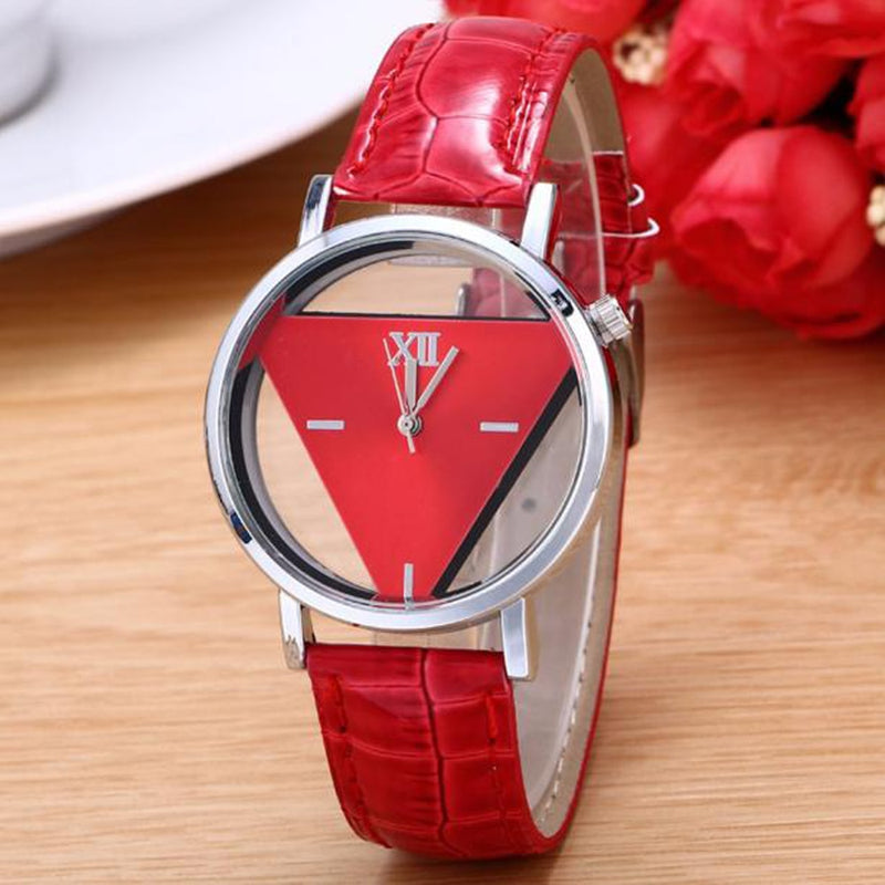 Fashion Hollowed Transparent Watches Women Triangular Watches Casual Leather Band Quartz Wristwatch Reloj Mujer Relogio Feminino