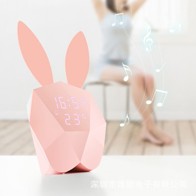 Music Led Digital Alarm Clock Temperature Creativity Charging Night Lights for Kids Rooms Smart Desktop Ornaments Cute Cartoon B
