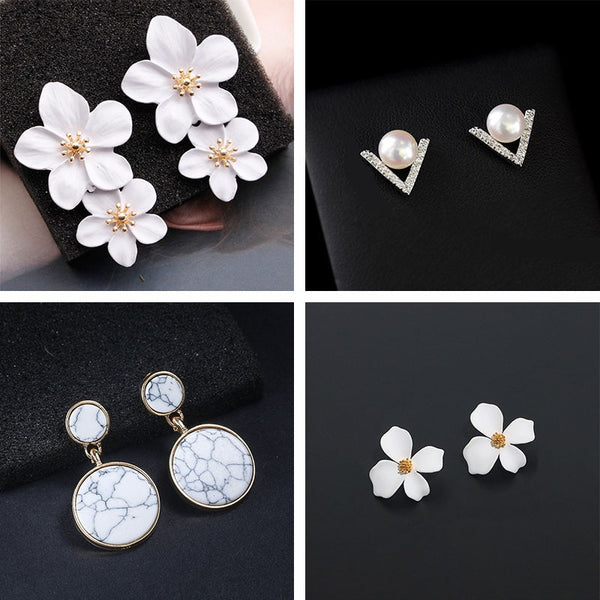 New Korean Fashion Dangle Earrings for Women White Flower Drop Earrings pendientes New Year Gift Fashion Ear Jewelry aretes