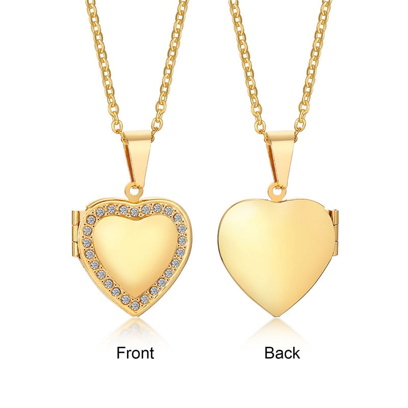 Vnox Light Heart Locket Pendants for Women Men Openable Photo Frame Glossy Stainless Steel Necklaces Family Love Collar