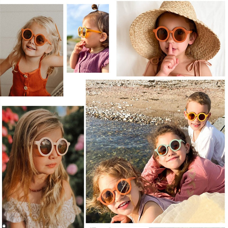 Baby Sunglasses Matte Children Sunglasses Fashion Round Frame Retro Mocha Glasses UV400 Protection Cycling Leisure Sunglasses