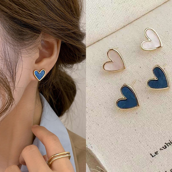 Cute Korean Earrings Love Heart Bling Zircon Stone Rose Gold Color Stud Earrings for Women Korean Fashion Jewelry 2021 New Gift