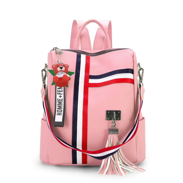 Luxury Female backpacks High Quality Leather tassel Backpack for  girls Ribbon School Bags large Shoulder bag 8 colorsTravel bag