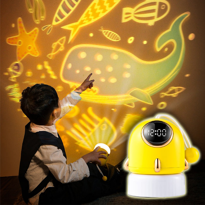 Romantic Projector Night Light With Table Clock Countdown Timer Handheld Portable Rocket Projection Night Light Children‘s Gift