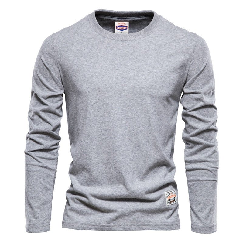 BOLUBAO Cotton Long Sleeve T shirt For Men Solid Spring Casual Mens T-shirts High Quality Male Tops Classic Clothes Male T-shirt