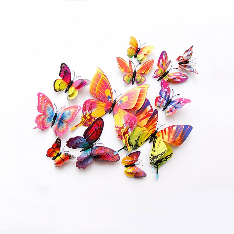 12Pcs DIY Lifelike 3D Multicolor Butterfly Magnet Fridge Magnet Wall Stickers Kids Baby Rooms Kitchen Home Decoration Free Glue