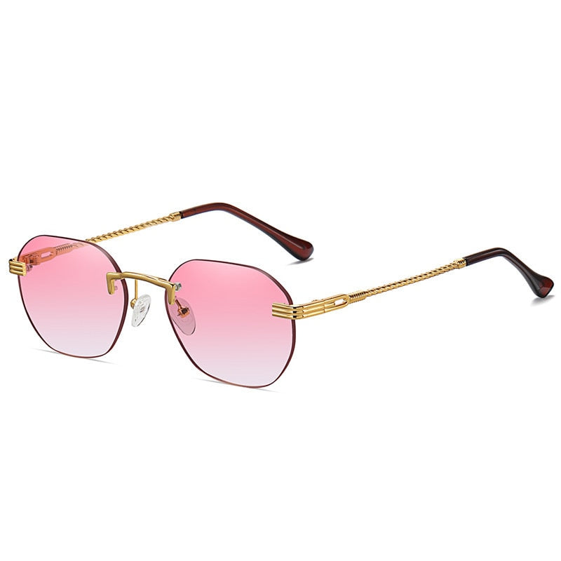 HBK Blue MIRROR Frameless Gold Metal Ladies Sunglasses Men Rimless Brown Sun Glasses For Women Fashion Shades Cutting Eyeglass