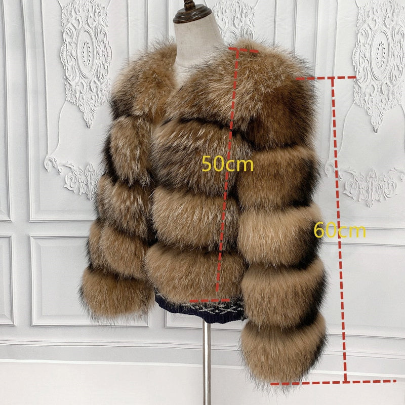 Real Natural Raccoon Jacket Women's Fashion Coats Real Fur Coat Round Neck Warm Thick Hoodie Detachable New Style