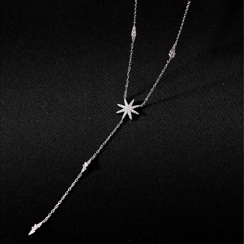 925 Sterling Silver Necklace Shiny Delicate Multiple Stars Long Pendant Clavicle Chain Birthday Party Gifts Women Fashion Jewelr