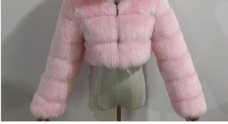 Cropped fur coat Woman's thick Fox Fur Coat Short Winter Style Fashion Women Furry Jacket Faux Fur Top