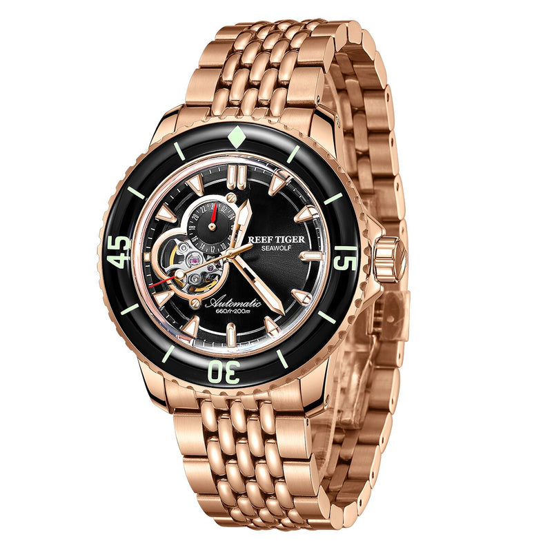 Reef Tiger/RT Luxury Dive Watch For Men Automatic Rose Gold Bracelet Watches Luminous Watch Waterproof Relogio Masculino RGA3039