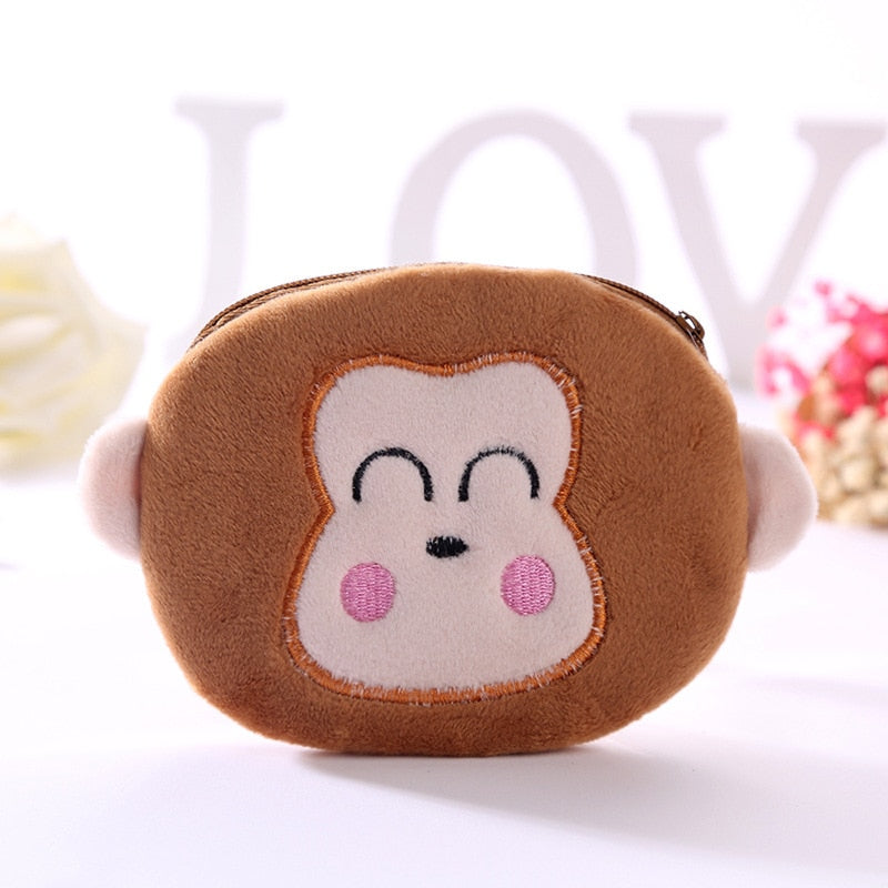 FUDEAM Soft Plush Panda Dog Rabbit Monkey Cartoon Women Coin Purse Mini Cute Zipper Girls Coin Wallet USB Cable Bag Key Wallets