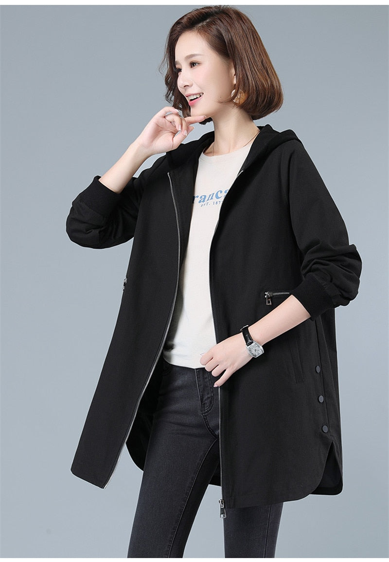 2022 New Autumn Women Jacket Casual Basic Coat Pocket Zipper Jackets Long Sleeve Female Windbreaker Loose Hooded Outwear