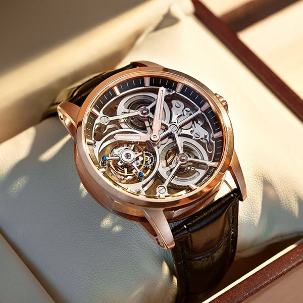 JINLERY Nine-Position Tourbillon Watch Hand Wind Watch Special Skeleton Mechanical Luxury Watches Steel Strap 2021 часы мужские