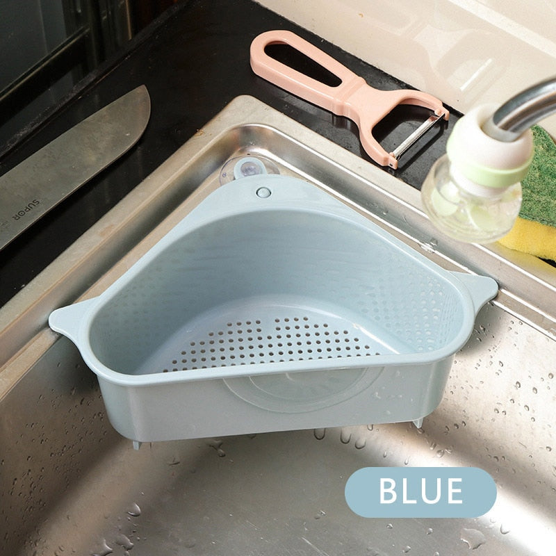 Kitchen Triangular Sink Strainer Drain Fruit Vegetable Drainer Sponge Rack Storage Tool Basket Suction Cup Sink Filter Rack Tool