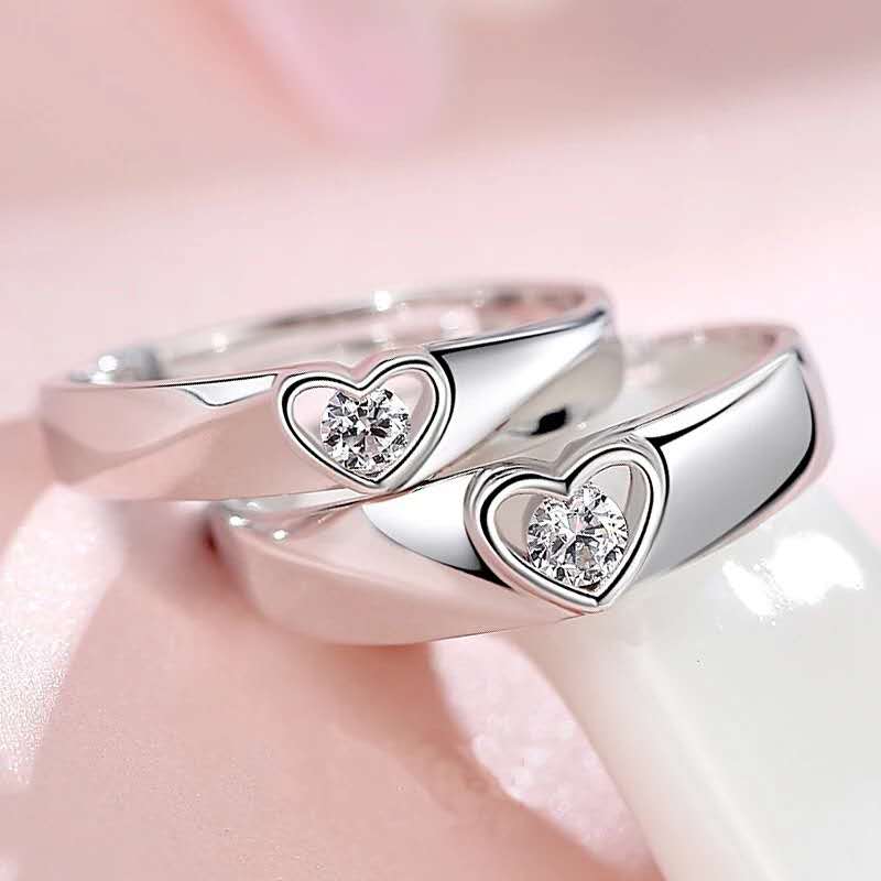 2pcs/Set Adjustable Heart-Shaped Letter Copper 30% Silver Plated Crystal Couple Ring Men Women Jewelry Wholesale Dropshipping