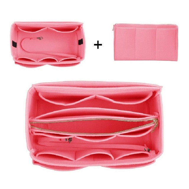 HHYUKIMI Brand Make up Organizer Felt Insert Bag For Handbag Travel Inner Purse Portable Cosmetic Bags Fit Various Brand Bags