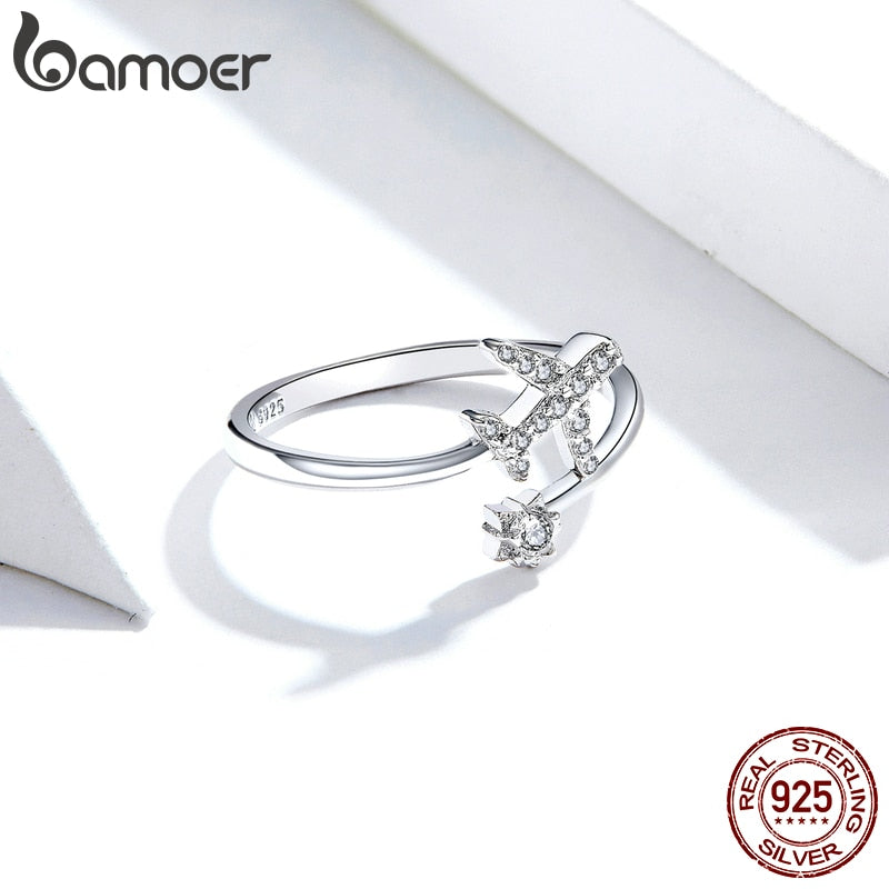 bamoer Genuine 925 Sterling Silver Flying Plane Open Finger Rings for Women Clear CZ Adjustable Rings Fine Jewelry Bijoux SCR623