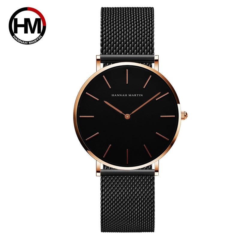 Japan Quartz Movement High Quality 36mm Hannah Martin Women Stainless Steel Mesh Rose Gold Waterproof Ladies Watch Dropshipping