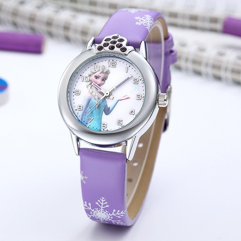 Elsa Watch Girls Elsa Princess Kids Watches Leather Strap Cute Children&