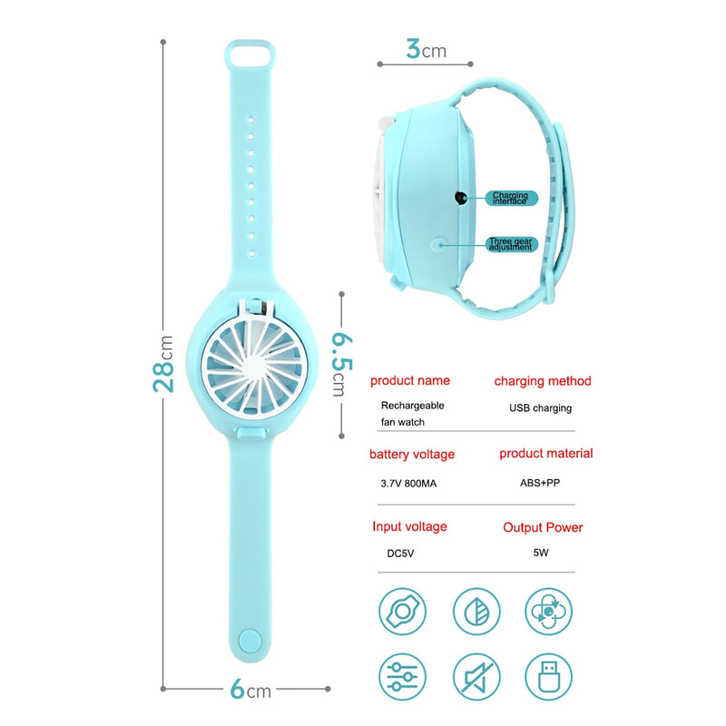 Children Mini USB Fan Gadgets Cool Portable Sports Fan USB Rechargeable Kids Watch Cooler for Kids Office Reading Travel Camping