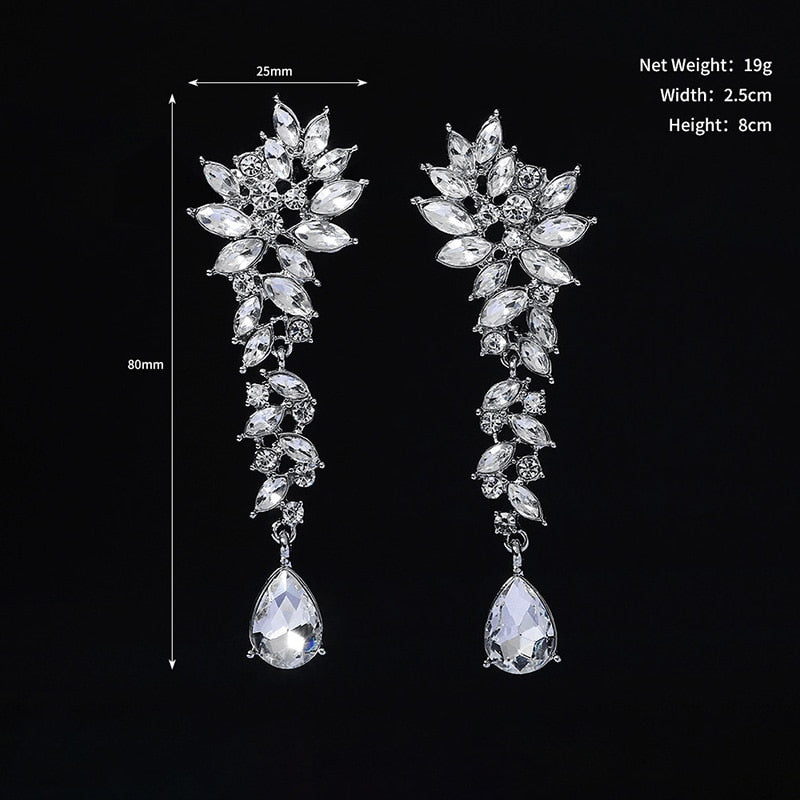 Miallo Fashion Austrian Crystal Alloy Bridal Long Earrings for Women Wedding Big Earrings for Bride Bridesmaids