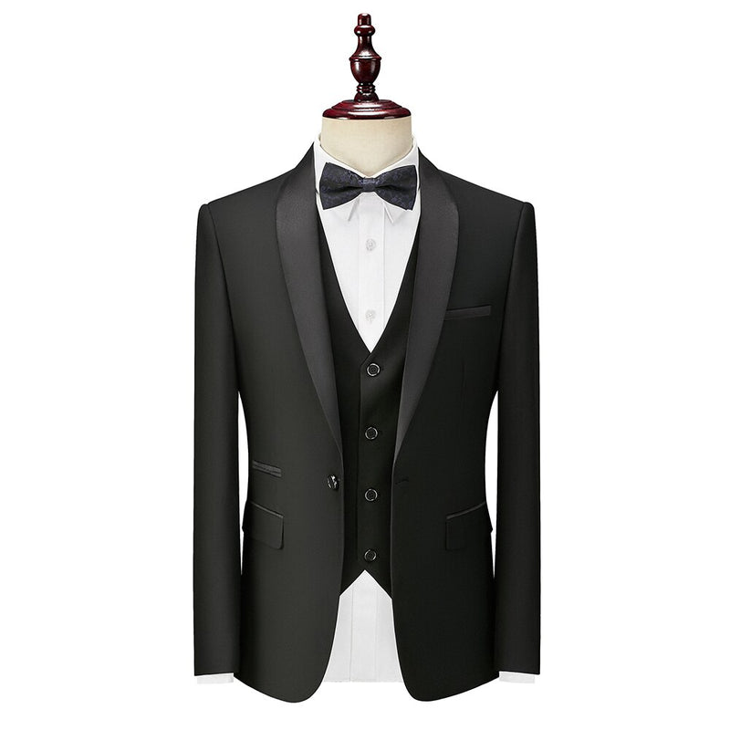 3 Piece Boyfriend Men Suits for Slim Fit Wedding Tuxedos Black Formal Groom Jacket Pants Vest Ready in Stock