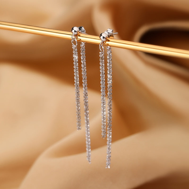 925 Sterling Silver Sparkling Ear Line Long Tassel Earrings Multi-Function Earrings Temperament Jewelry Woman Banquet Gift