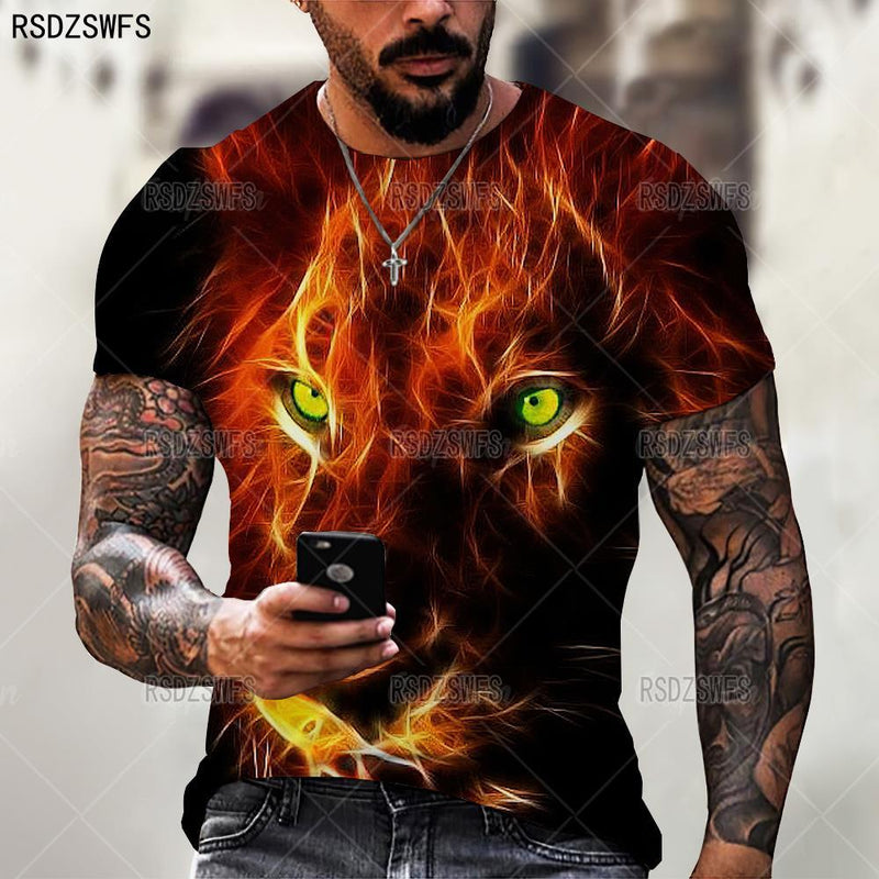 animal printing Wolf Men T-Shirt Summer Trend  Casual O-Neck Short Sleeve Oversized T-Shirt Fashion Streetwear Selling Hip Hop