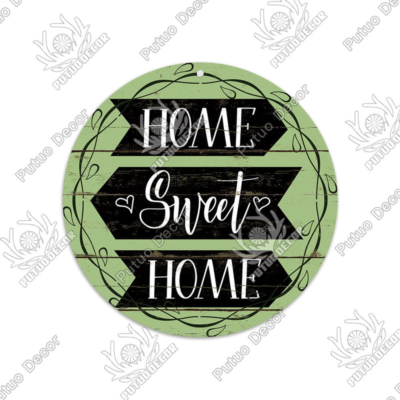 Putuo Decor Sweet Home Round Wooden Signs Home Wall Plaque Family Plaque Wood Gifts for Home Decor Living Room Door Decoration