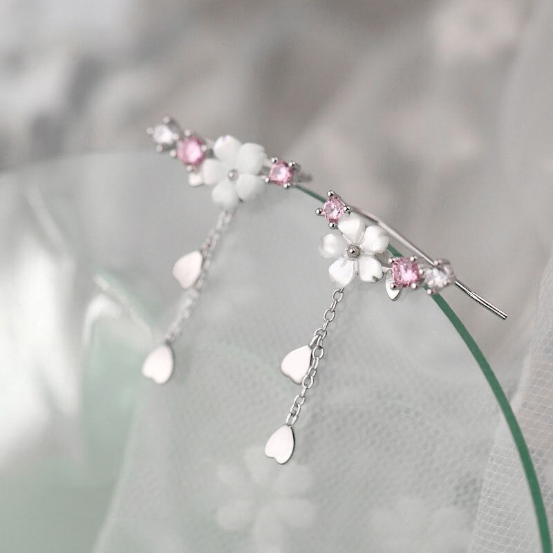 Foxanry Prevent Allergy Silver Color Stud Earrings for Women New Trendy Elegant Flowers Tassel Party Jewelry Wholesale