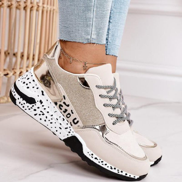 Women Sneakers Lace-Up Platform Sports Shoes for Women Breathable Ladies Sneakers Leopard Print Women&#39;s Vulcanize Shoes