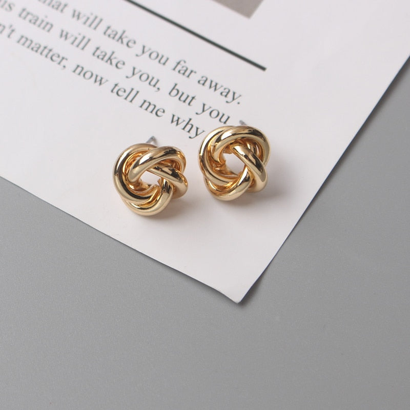 Tiny Metal Stud Earrings for Women Gold Color Twist Round Earrings Small Unusual Earrings boucles d&