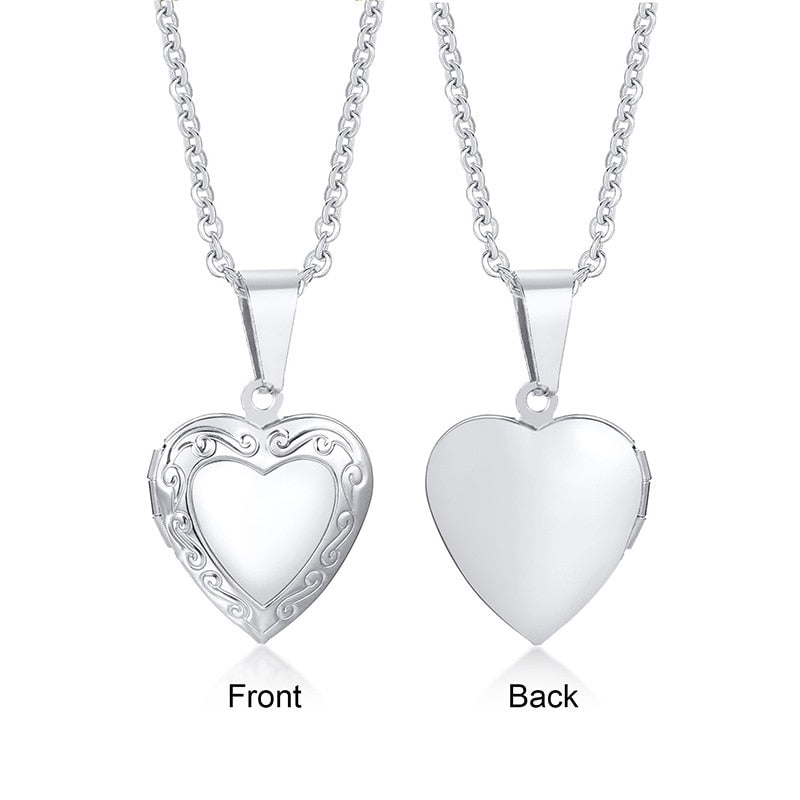 Vnox Light Heart Locket Pendants for Women Men Openable Photo Frame Glossy Stainless Steel Necklaces Family Love Collar