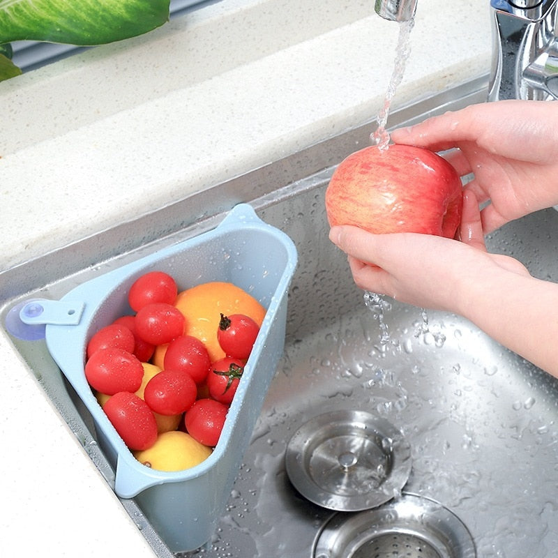 Kitchen Triangular Sink Strainer Drain Fruit Vegetable Drainer Sponge Rack Storage Tool Basket Suction Cup Sink Filter Rack Tool