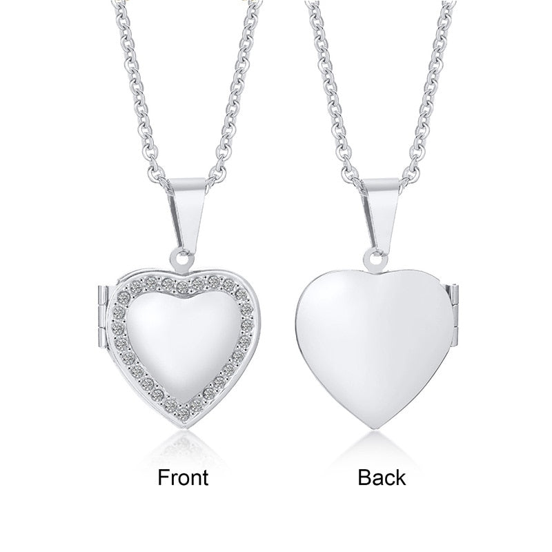 Vnox Light Heart Locket Pendants for Women Men Openable Photo Frame Glossy Stainless Steel Necklaces Family Love Collar