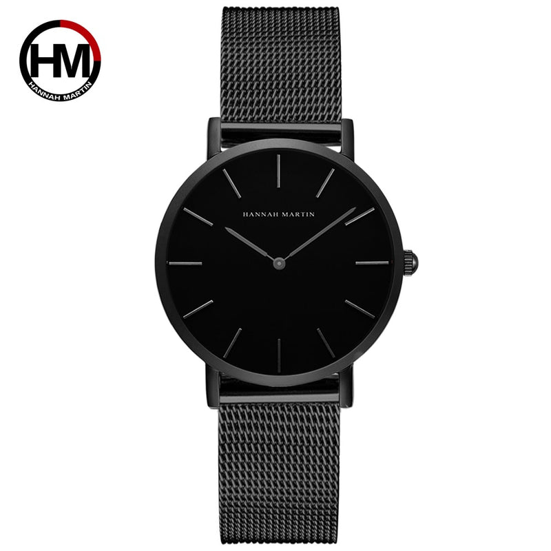 Japan Quartz Movement High Quality 36mm Hannah Martin Women Stainless Steel Mesh Rose Gold Waterproof Ladies Watch Dropshipping