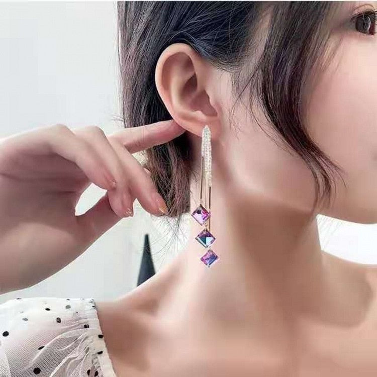 Fashion Elegant Ear Drop Earrings Rhinestone Star Dangle Long Tassels Earring For Women Alloy Earrings Wedding Jewelry