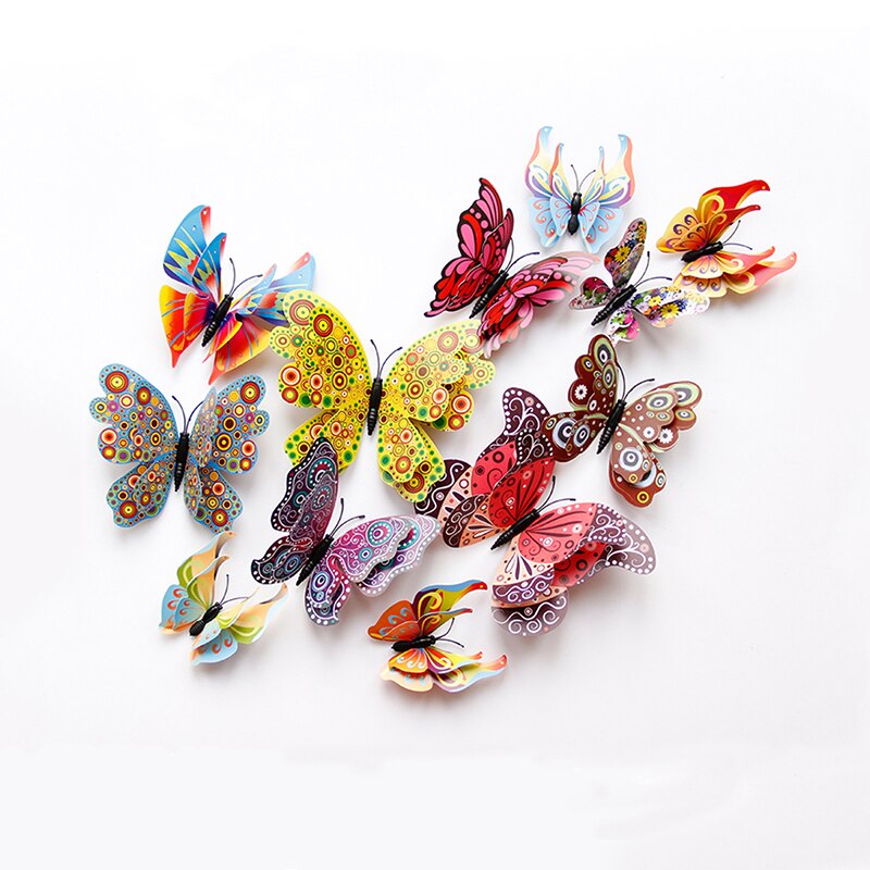 12Pcs DIY Lifelike 3D Multicolor Butterfly Magnet Fridge Magnet Wall Stickers Kids Baby Rooms Kitchen Home Decoration Free Glue