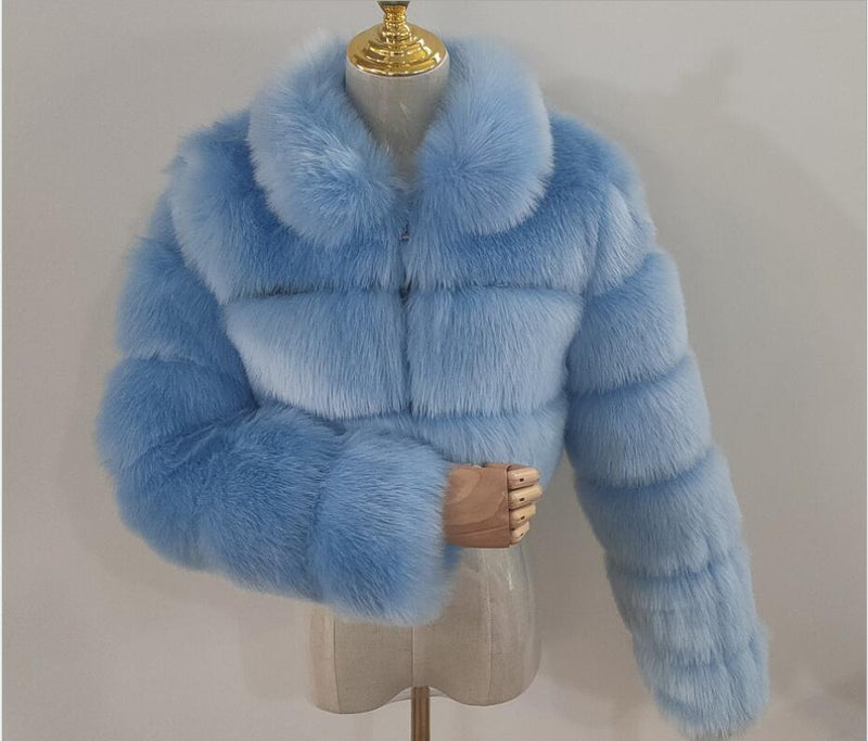 Cropped fur coat Woman's thick Fox Fur Coat Short Winter Style Fashion Women Furry Jacket Faux Fur Top