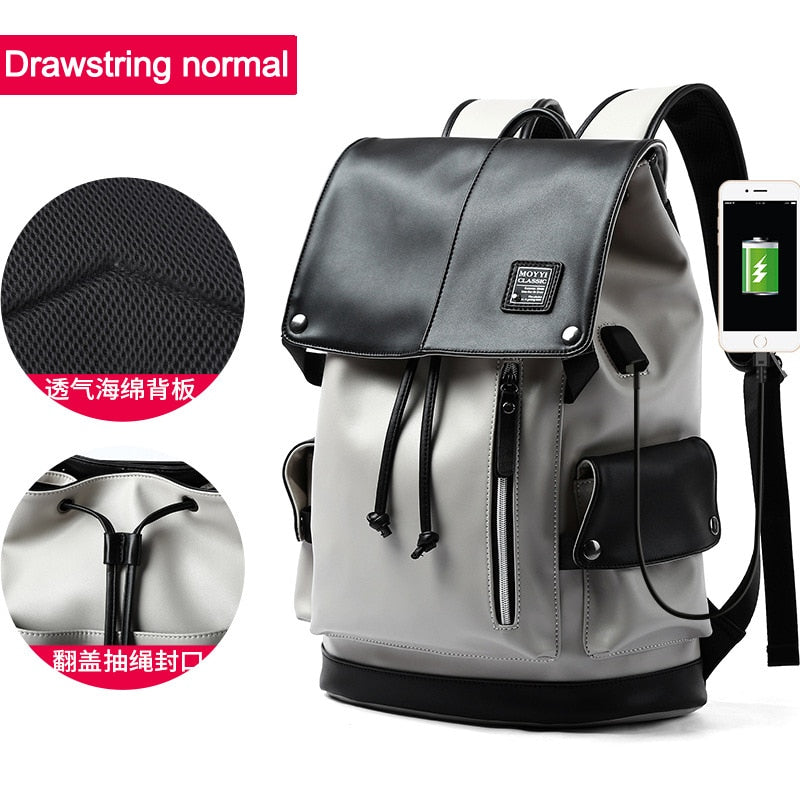 Men Canvas Bucket Backpack Students School Bag Casual Luggage Laptop bags Travel Large Capacity Rucksack USB Mochila XA91WC