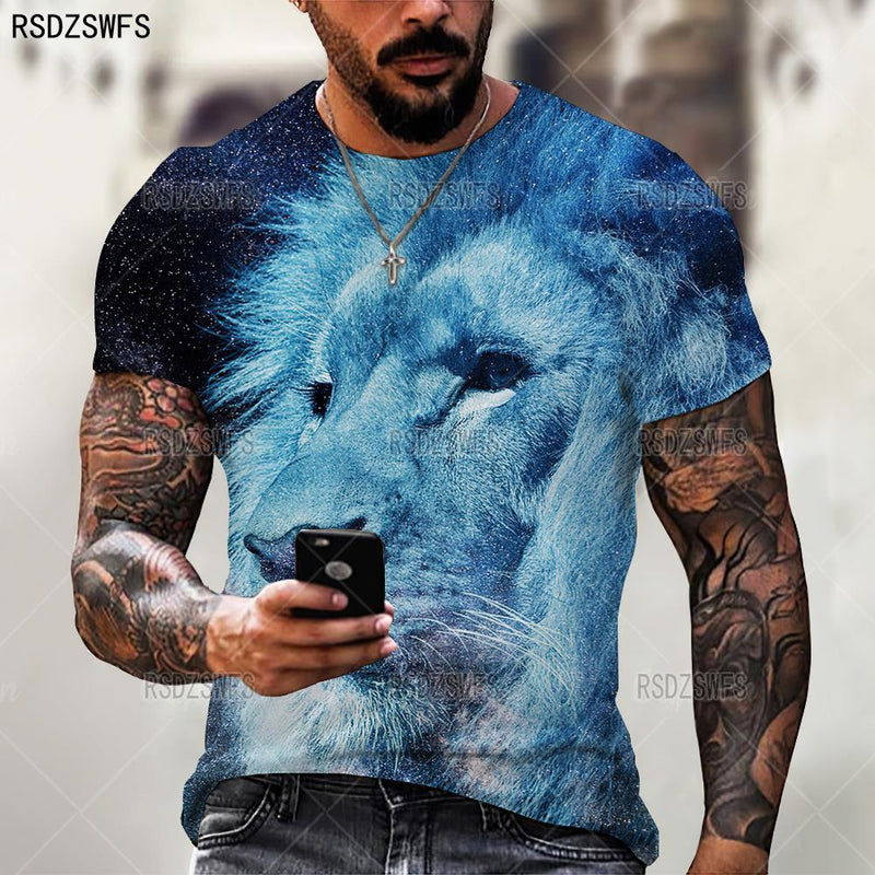 animal printing Wolf Men T-Shirt Summer Trend  Casual O-Neck Short Sleeve Oversized T-Shirt Fashion Streetwear Selling Hip Hop