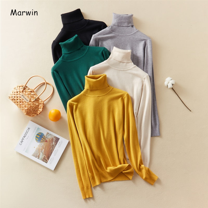 Marwin New-Coming Autumn Winter Top Solid Pull Femme Pullover Thick Knitted Women&