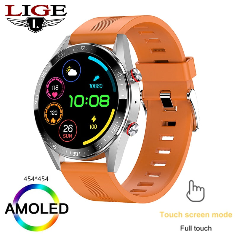 LIGE New 454*454 Screen Smart Watch Always Display The Time Bluetooth Call Local Music Smartwatch For Mens Android TWS Earphones