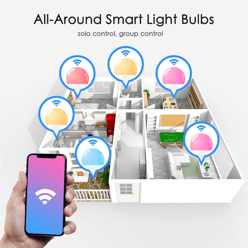 15W Smart Bulb E27 B22 RGB WiFi LED Holiday Magic Lamp Dimmable Light AC 110V 220V Yandex Alice Alexa Google Home Voice Control