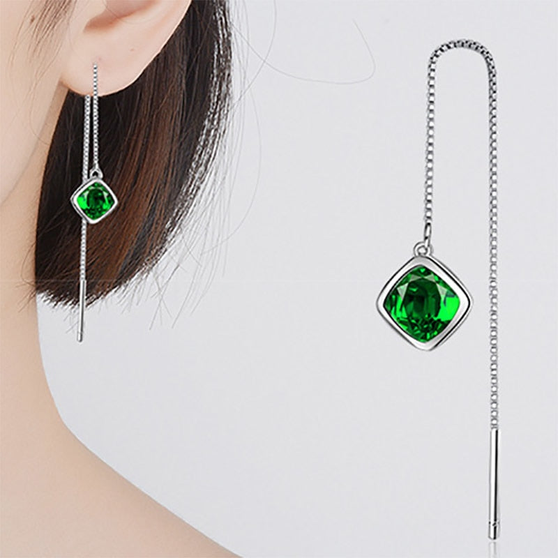 Elegant Geometry Emerald Ear drops Ruby Silver 925 Jewelry Simple Gemstones Earrings for Women Accessory Wholesale