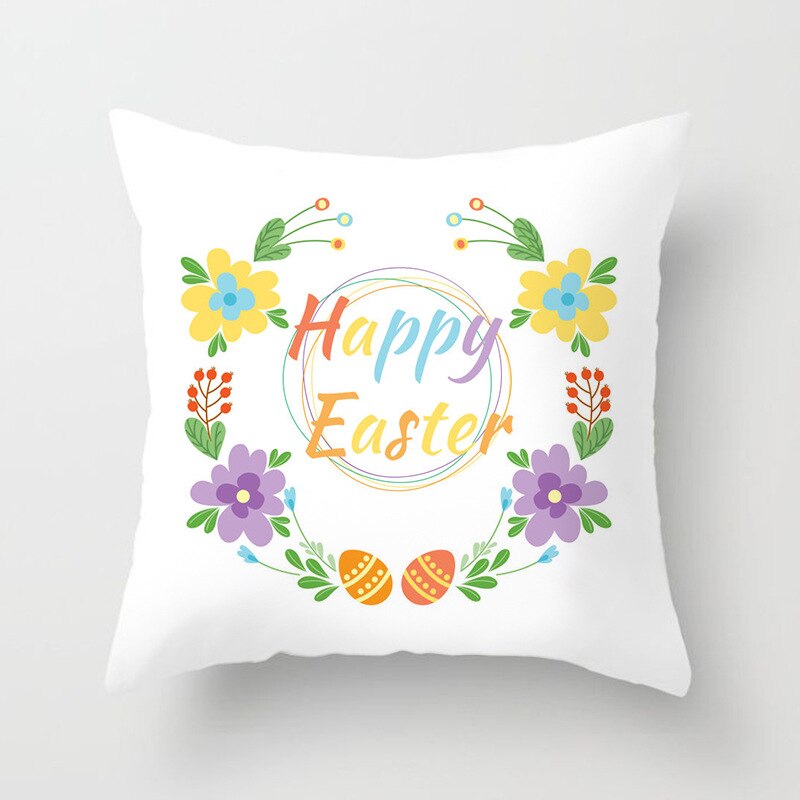 Happy Easter Pillowcase Easter Decorations For Home Party Sofa Pillow Case Rabbit Bunny Eggs Pillow Cover 45*45CM