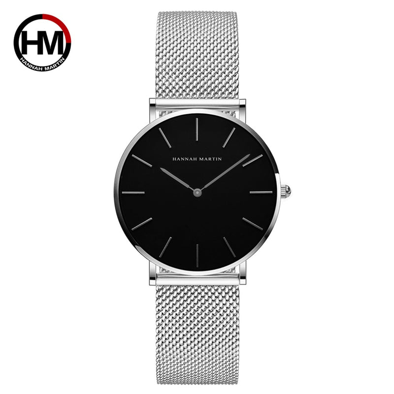 Japan Quartz Movement High Quality 36mm Hannah Martin Women Stainless Steel Mesh Rose Gold Waterproof Ladies Watch Dropshipping