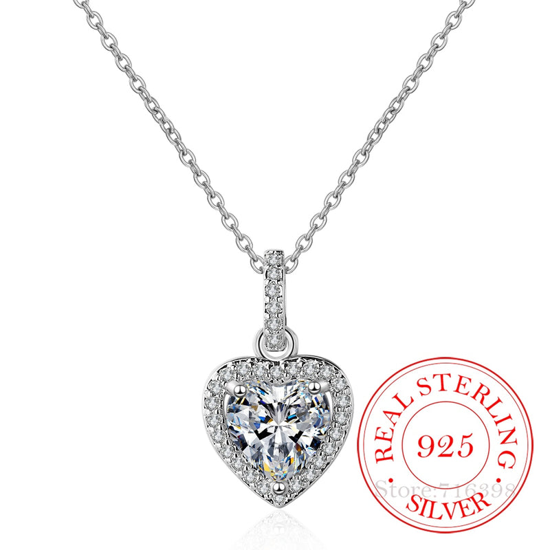 Top Quality 925 Sterling Silver Forever Love Heart Big Single Cz Charm Pendant Necklace Dainty Jewelry for Women Lady Valentine